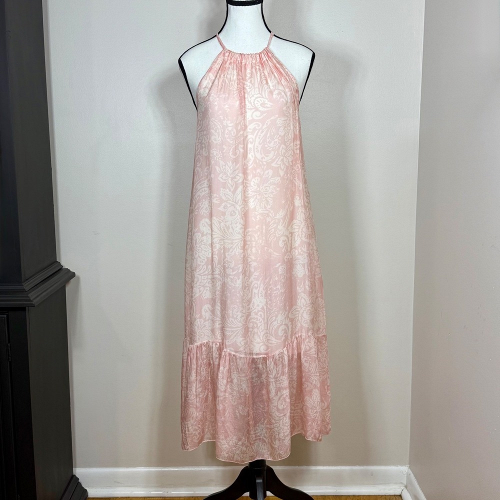 Rosemarine Womens Maxi Dress S Pink Paisley Halter Neck Ruffle Wedding Guest